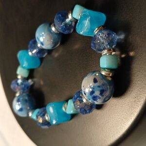 Turquoise Blue Color Beaded Bracelet Faux Costume Jewelry